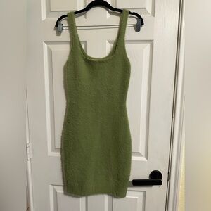Which We Want Green Fuzzy Mini Sweater Dress - Size Small